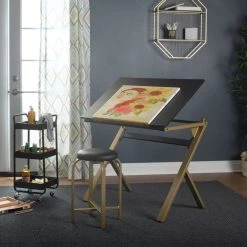 Studio Designs SD Stellar 36" Wide Craft / Drawing Table With Padded Stool Set - Gold, Black -Boraam Industries Shop 0011e82e0fedb75f 9848 w800 h800 b0 p0