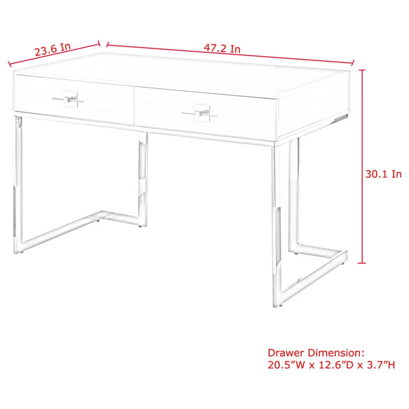 Nicole Miller Moku Desk, 2 Drawers, White And Chrome 11 Nicole Miller Moku Desk, 2 Drawers, White And Chrome - Image 9