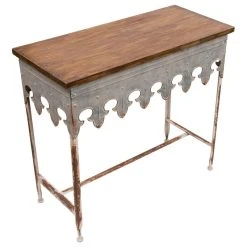 CREATIVE CO-OP Metal Scalloped Edge Table With Wood Top, Brown -Boraam Industries Shop 0471737a0328d6b0 9965 w800 h800 b1 p0