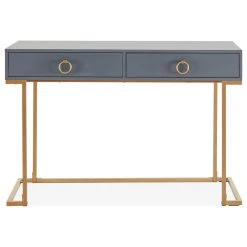 Belleze Home Office 2-Drawer Desk/Vanity Table, Wood And Metal, Gray