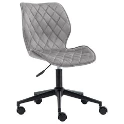 Duhome Elegant Lifestyle Diamond Stitched Black Base Velvet Office Chair, Grey
