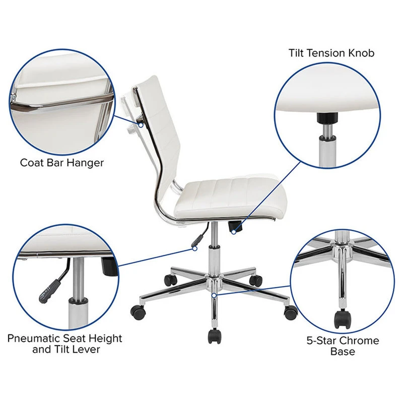 Offex Mid-Back Armless LeatherSoft Ribbed Executive Swivel Office Chair, White 8 Offex Mid-Back Armless LeatherSoft Ribbed Executive Swivel Office Chair, White - Image 6