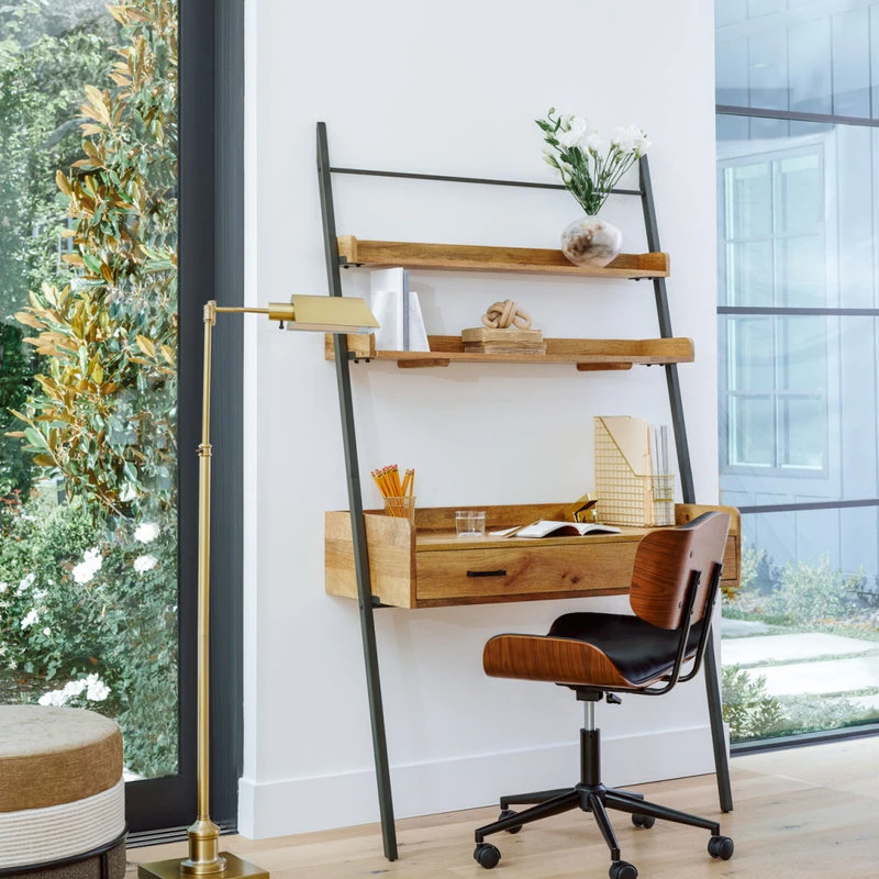 LumiSource Lombardi Height Adj. Office Chair, Walnut And Black 5 LumiSource Lombardi Height Adj. Office Chair, Walnut And Black - Image 3