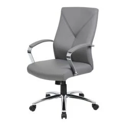 Boss Office Products Boss Office LeatherPlus Executive Chair With Arms In Gray
