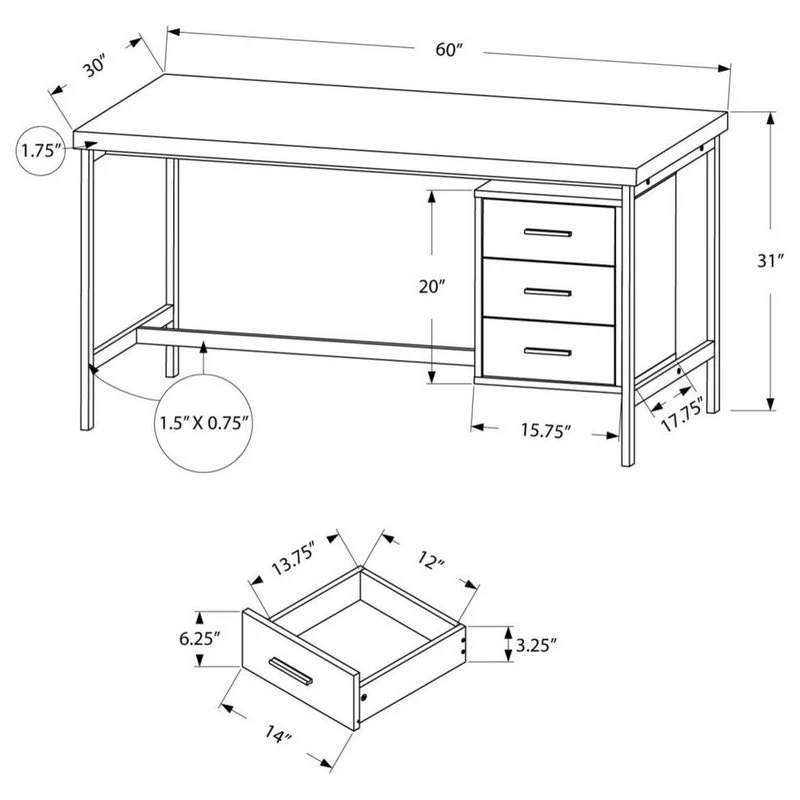 Monarch Specialties Computer Desk, Home Office, Laptop, Storage Drawers, 60"L, Work, Metal, Natural 5 Monarch Specialties Computer Desk, Home Office, Laptop, Storage Drawers, 60"L, Work, Metal, Natural - Image 3