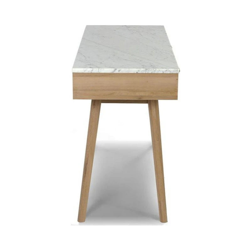 The Bianco Collection Viola 44" Rectangular Italian Carrara White Marble Writing Desk, Oak, 15" Wide 5 The Bianco Collection Viola 44" Rectangular Italian Carrara White Marble Writing Desk, Oak, 15" Wide - Image 3
