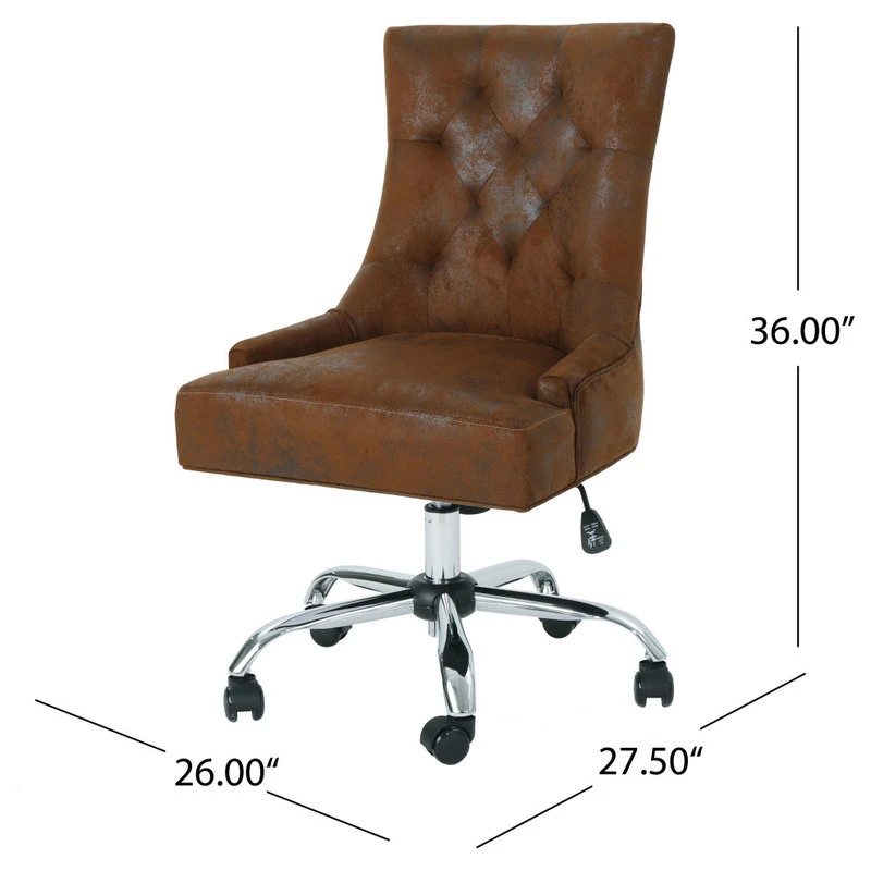 GDFStudio GDF Studio Bagnold Home Office Fabric Desk Chair, Brown/Chrome 5 GDFStudio GDF Studio Bagnold Home Office Fabric Desk Chair, Brown/Chrome - Image 3