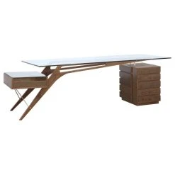 Kardiel Midcentury Modern 1949 Protractor Wood And Glass Desk, Walnut