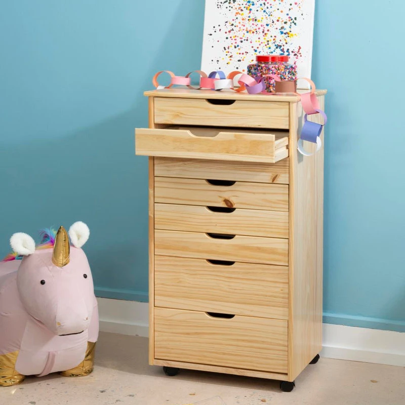 Linon Home Decor Products Linon Cary Eight Drawer Rolling Storage Cart With Natural Finish CT42NAT01 7 Linon Home Decor Products Linon Cary Eight Drawer Rolling Storage Cart With Natural Finish CT42NAT01 - Image 5