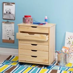 Linon Home Decor Products Linon Cary Six Drawer Wide Roll Cart With Natural Finish CT41NAT01 -Boraam Industries Shop 12e1646e0223a686 3311 w800 h800 b0 p0