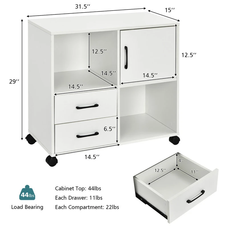 Costway File Cabinet Mobile Lateral Printer Stand With Storage Shelves White 7 Costway File Cabinet Mobile Lateral Printer Stand With Storage Shelves White - Image 5