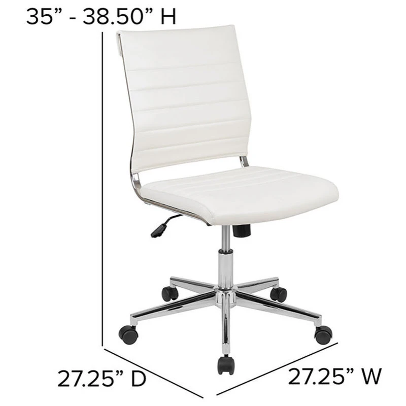 Offex Mid-Back Armless LeatherSoft Ribbed Executive Swivel Office Chair, White 9 Offex Mid-Back Armless LeatherSoft Ribbed Executive Swivel Office Chair, White - Image 7