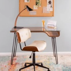 Lumisource Lombardi Mid-Century Modern Adjustable Office Chair With Swivel, Walnut/Cream -Boraam Industries Shop 1411b1dd02957ab7 5671 w800 h800 b0 p0
