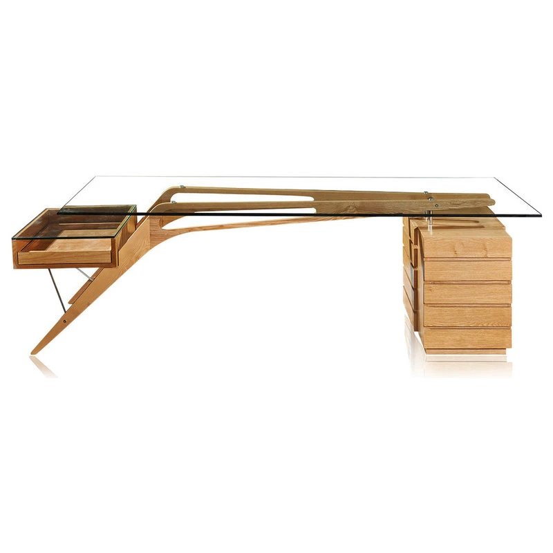 Kardiel Midcentury Modern 1949 Protractor Wood And Glass Desk, Natural Ash 3 Kardiel Midcentury Modern 1949 Protractor Wood And Glass Desk, Natural Ash