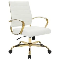 LeisureMod Benmar Home Leather Office Chair With Gold Frame, White