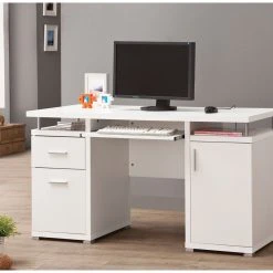 Coaster Home Furnishings Coaster White Computer Desk With 2-Drawer And Cabinet, White -Boraam Industries Shop 17214c7f06f41dff 6749 w800 h800 b0 p0