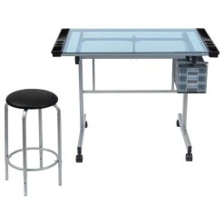 Studio Designs Vision Craft Station And Stool, Silver And Blue Glass -Boraam Industries Shop 17a12cdd07211292 3160 w800 h800 b1 p0