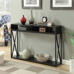 Convenience Concepts Tucson Deluxe Two-Tier Console Table In Black Wood Finish