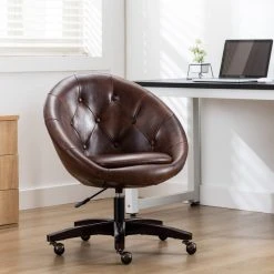 Duhome Elegant Lifestyle Mid-Century Button Tufted Faux Leather Rolling Chair, Dark Brown -Boraam Industries Shop 1831c3dd003f026d 7529 w800 h800 b0 p0