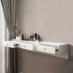 HOMARY Black Floating Desk Mounted Writing Desk With Drawers Side Cabinet Included, White, Without Side Cabinet -Boraam Industries Shop 18510e220128c38c 3912 w800 h800 b0 p0