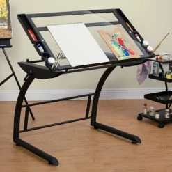 Offex Home Office Triflex Drawing Table, Charcoal, Clear Glass -Boraam Industries Shop 18b1878f0971eb47 9314 w800 h800 b0 p0