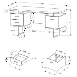Monarch Computer Desk - 60"L / White / Silver Metal -Boraam Industries Shop 18c1b65d0038c31b 5863 w800 h800 b1 p0