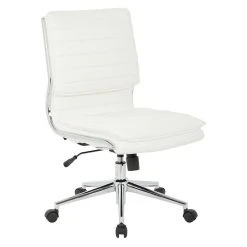 Office Star Products Armless Mid Back Manager's Faux Leather Chair In White With Chrome Base