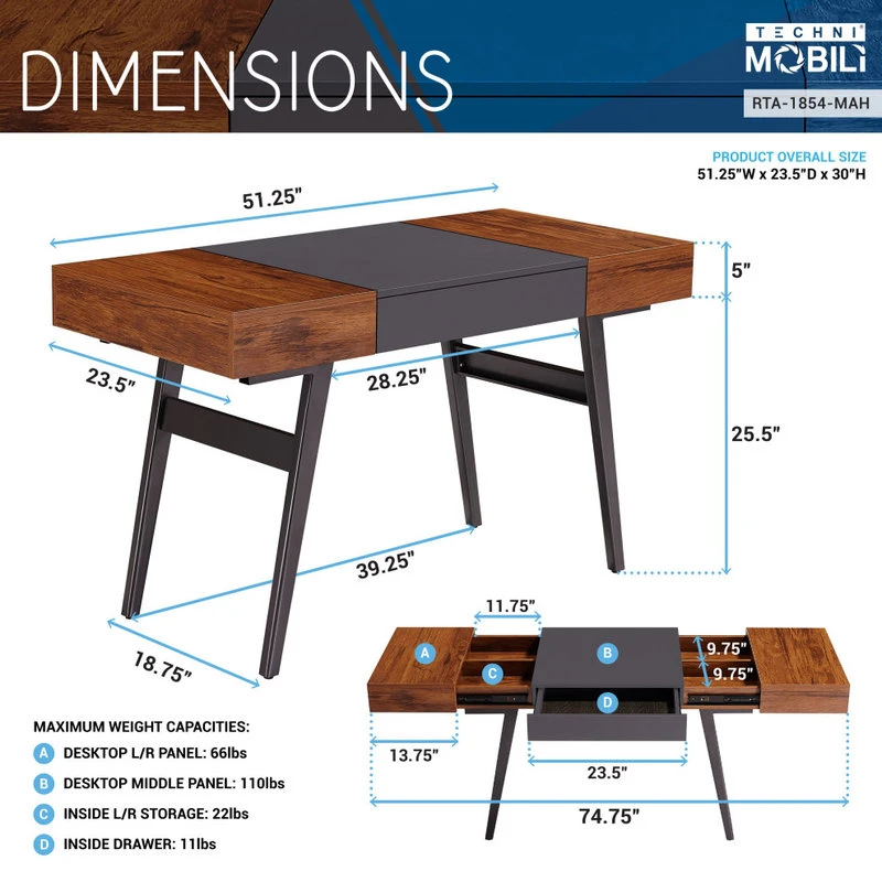 Rta Products- L Techni Mobili Expandable Modern Desk With Storage, Mahogany 8 Rta Products- L Techni Mobili Expandable Modern Desk With Storage, Mahogany - Image 6