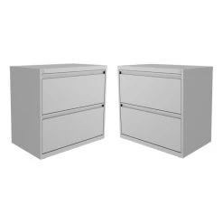 Home Square 2 Drawer Metal Lateral Filing Cabinet Set In Silver (Set Of 2)