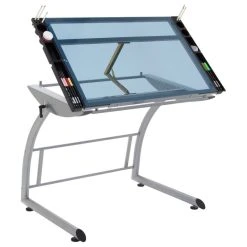 Offex Triflex Drawing Table, Sit To Stand Up Desk, Silver/Blue Glass -Boraam Industries Shop 1e01039509c65435 9288 w800 h800 b1 p0