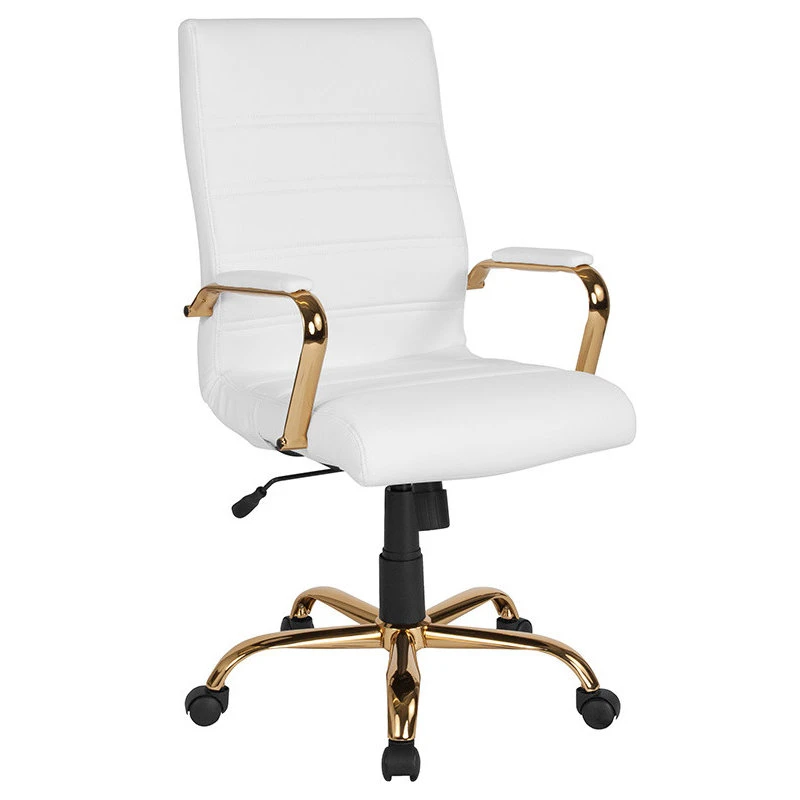 Flash Furniture High Back White Leather Executive Swivel Office Chair With Gold Frame And Arms 3 Flash Furniture High Back White Leather Executive Swivel Office Chair With Gold Frame And Arms