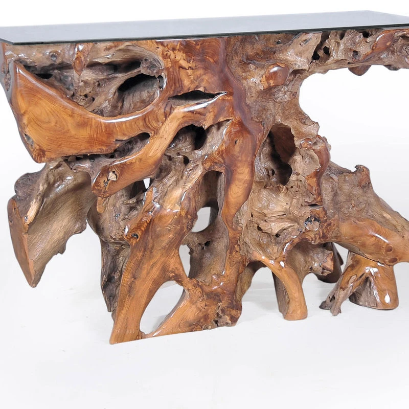 Chic Teak Inc. Teak Wood Root Console Table/Sofa Table With Glass Top, 48" 6 Chic Teak Inc. Teak Wood Root Console Table/Sofa Table With Glass Top, 48" - Image 4