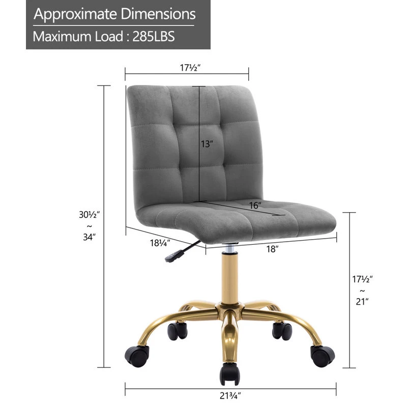 Duhome Elegant Lifestyle Square Tufted Desk Rolling Chair, Grey-Velvet 5 Duhome Elegant Lifestyle Square Tufted Desk Rolling Chair, Grey-Velvet - Image 3