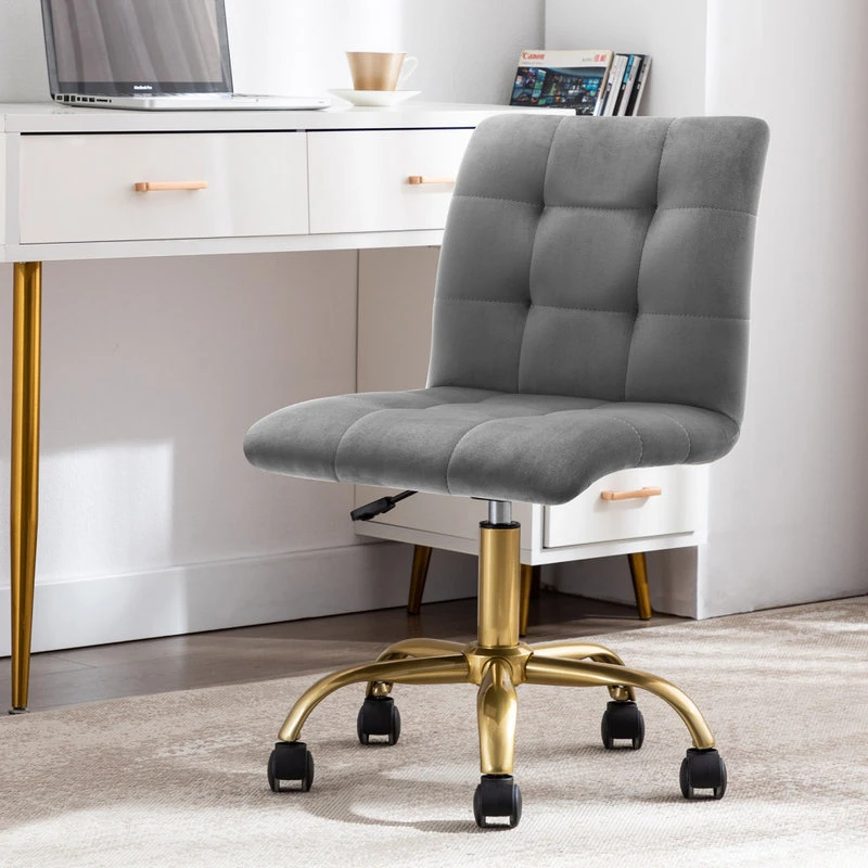 Duhome Elegant Lifestyle Square Tufted Desk Rolling Chair, Grey-Velvet 4 Duhome Elegant Lifestyle Square Tufted Desk Rolling Chair, Grey-Velvet - Image 2