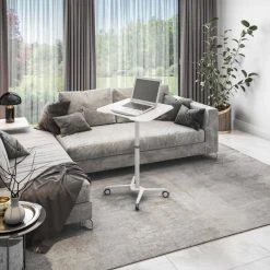 Rta Products- L White Sit To Stand Mobile Laptop Computer Stand With Height Adjust