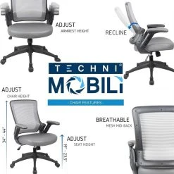 Rta Products- L Mid-Back Mesh Task Office Chair With Flip Up Arms, Gray -Boraam Industries Shop 2191772908e51299 1598 w800 h800 b0 p0