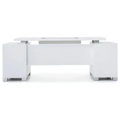 Zuri Furniture 79” Modern Ford White Matte Lacquer Desk Storage/Filing Drawers Keyboard Tray
