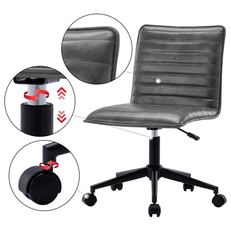 Duhome Elegant Lifestyle Horizontal Stitching Armless Swivel Task Chair, Grey 6 Duhome Elegant Lifestyle Horizontal Stitching Armless Swivel Task Chair, Grey - Image 4