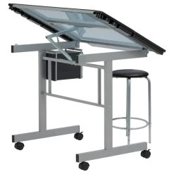 Studio Designs Vision Craft Station And Stool, Silver And Blue Glass -Boraam Industries Shop 23a10cd703612c80 3160 w800 h800 b1 p0