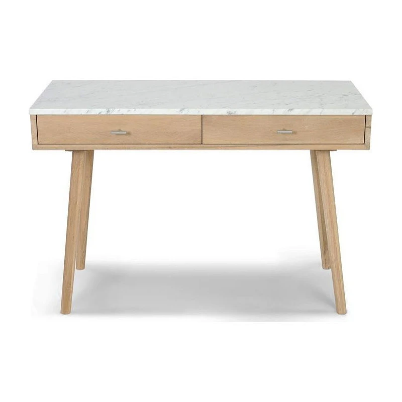 The Bianco Collection Viola 44" Rectangular Italian Carrara White Marble Writing Desk, Oak, 15" Wide 4 The Bianco Collection Viola 44" Rectangular Italian Carrara White Marble Writing Desk, Oak, 15" Wide - Image 2