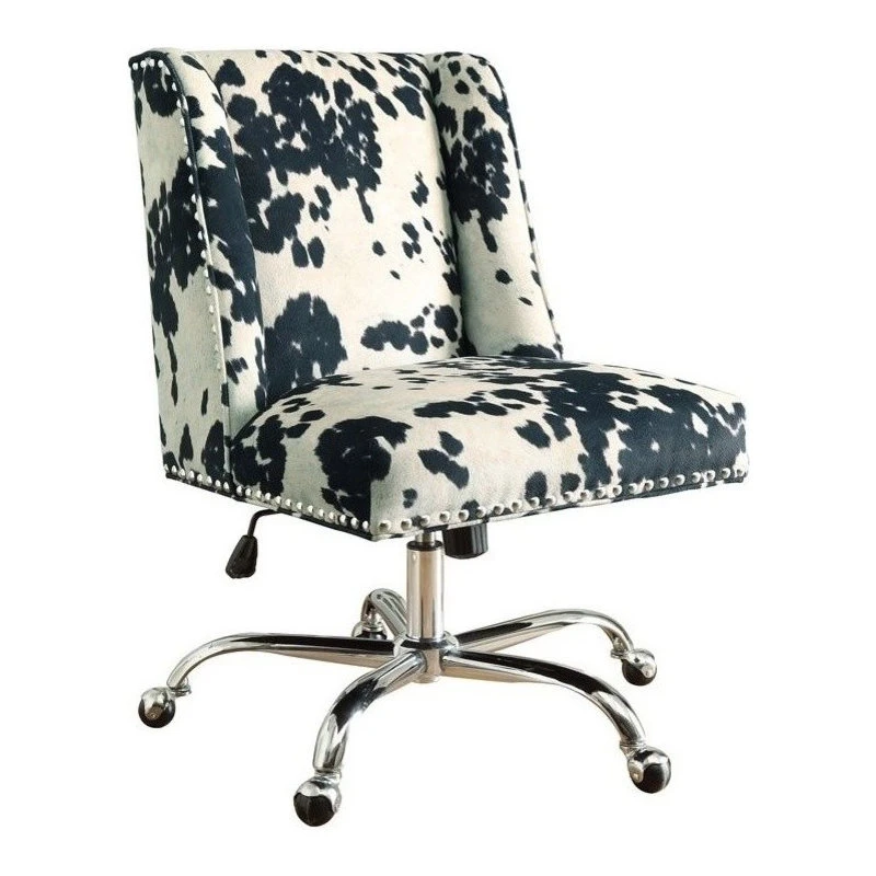 Linon Home Decor Products Linon Draper Wood Upholstered Office Chair In Black Cow Print 4 Linon Home Decor Products Linon Draper Wood Upholstered Office Chair In Black Cow Print - Image 2