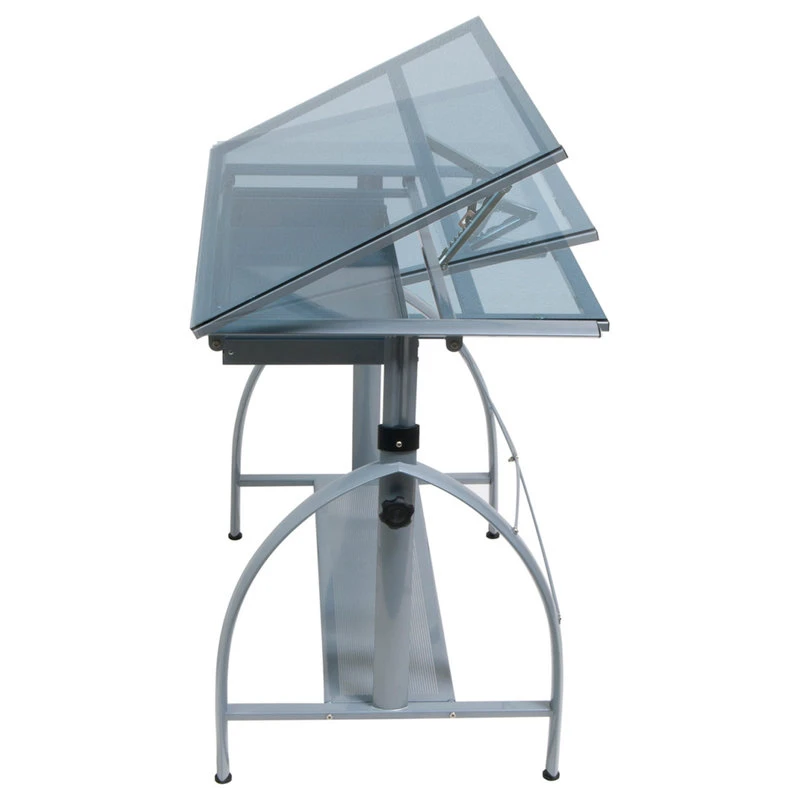 Offex Avanta Height Adjustable Blue Tempered Glass Top Drafting Table, Silver 3 Offex Avanta Height Adjustable Blue Tempered Glass Top Drafting Table, Silver