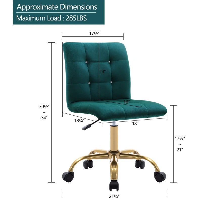 Duhome Elegant Lifestyle Rhinestone Square Tufted Desk Chair, Atrovirens-Velvet 5 Duhome Elegant Lifestyle Rhinestone Square Tufted Desk Chair, Atrovirens-Velvet - Image 3