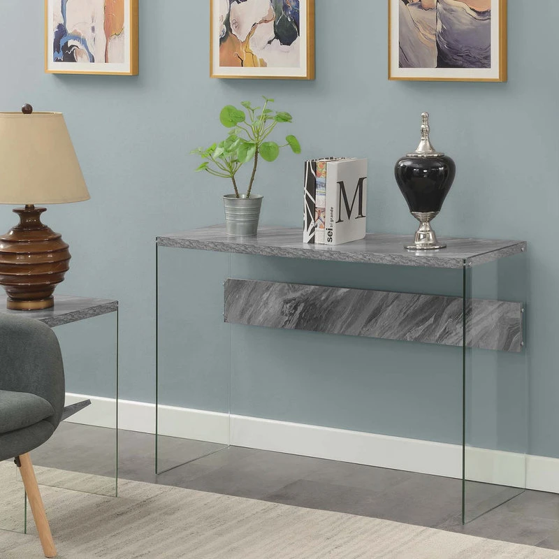 Convenience Concepts Soho Gray Faux Marble And Glass Console Table R4-0555 4 Convenience Concepts Soho Gray Faux Marble And Glass Console Table R4-0555 - Image 2