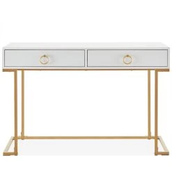Belleze Home Office 2-Drawer Desk/Vanity Table, Wood And Metal, White