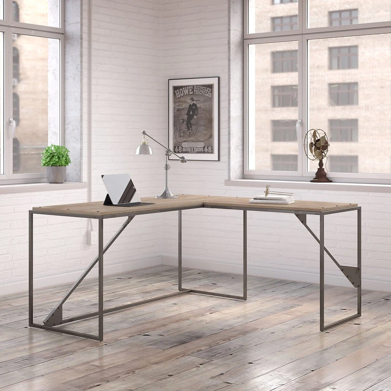 Bush Industries Refinery 62W L Shaped Industrial Desk With 37W Return 4 Bush Industries Refinery 62W L Shaped Industrial Desk With 37W Return - Image 2