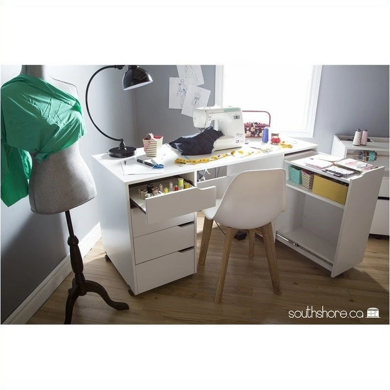 South Shore Furniture South Shore Modern Metal Crea Sewing Craft Table On Wheels In Pure White 5 South Shore Furniture South Shore Modern Metal Crea Sewing Craft Table On Wheels In Pure White - Image 3
