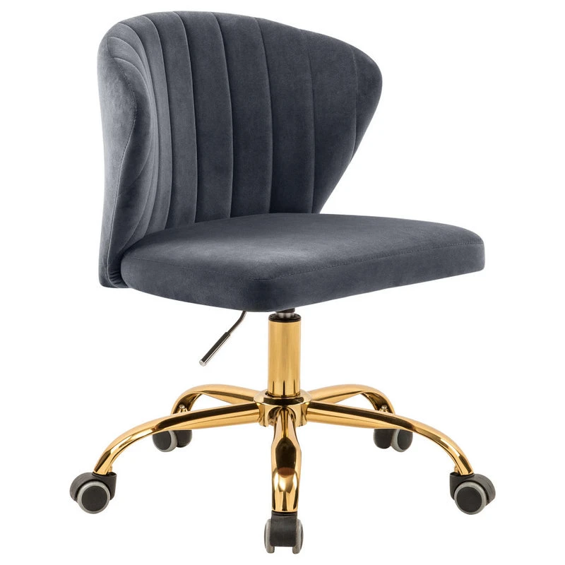 Meridian Furniture Finley Swivel And Adjustable Velvet Office Chair, Gray, Rich Gold Base 3 Meridian Furniture Finley Swivel And Adjustable Velvet Office Chair, Gray, Rich Gold Base