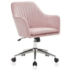 Belleze Modern Home Office Chair 360 Swivel, Tufted Velvet Desk Chair, Pink/Chrome