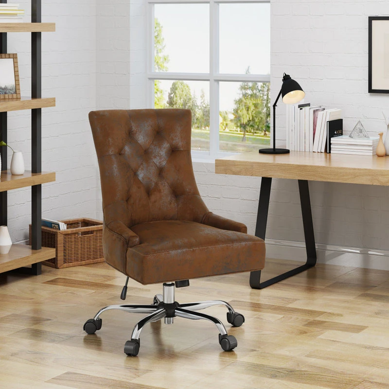 GDFStudio GDF Studio Bagnold Home Office Fabric Desk Chair, Brown/Chrome 4 GDFStudio GDF Studio Bagnold Home Office Fabric Desk Chair, Brown/Chrome - Image 2